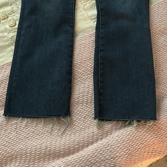**Raw Hem** High Waisted Dark Wash Cropped Flare Jeans - Picture 3 of 5